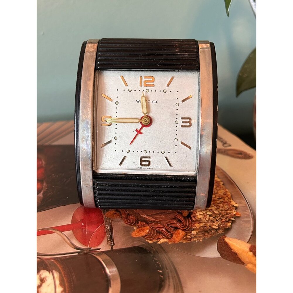 Westclox Travalarm Black Alarm Clock-Folding Accordion Roll Top Mid Century